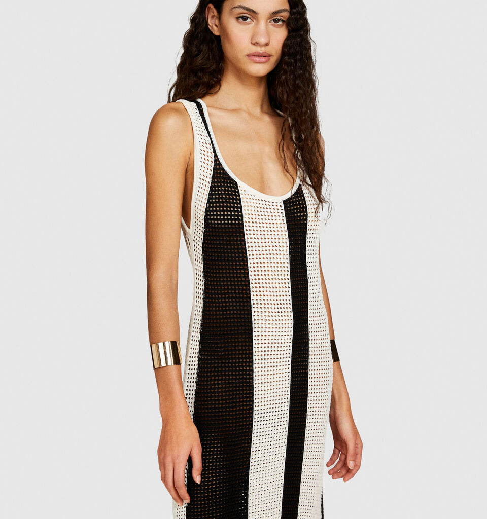 Striped perforated dress - women's midi dresses - Multi-color | Sisley image number 4
